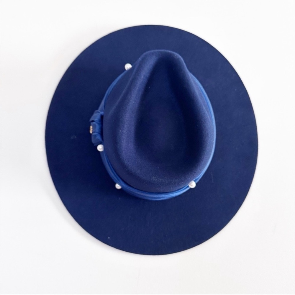 Anthropologie Lele Sadoughi Farrah Wool Pearl Rancher Hat New in Dust bag Blue - Picture 4 of 7